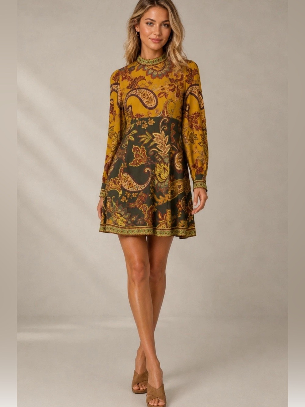 NWT Antonio Melani Ellery Paisley Long-Sleeve Mock Neck Mini Dress Size 12 $249